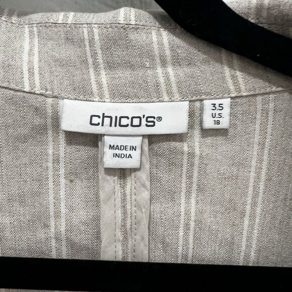 Chico’s Linen Blend Stretch Stripe Open Blazer Sz 3.5 Us 18 Office Casual - Picture 5 of 9